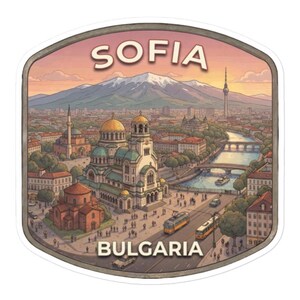 Sofia Travel Sticker, Bulgaria Skyline Decal, Suitcase Luggage Decor, Glossy Laptop & Water bottle Art