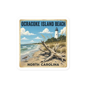 Ocracoke Island North Carolina Beach Glossy Sticker Outer Banks Coastal Decal Art
