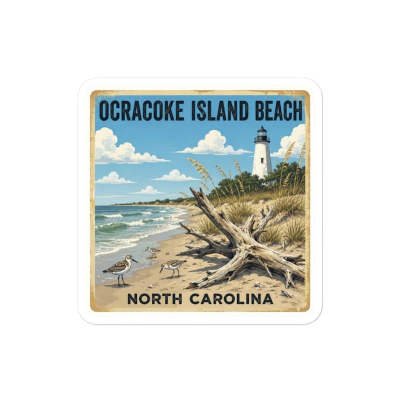 Ocracoke Island North Carolina Beach Glossy Sticker Outer Banks Coastal Decal Art