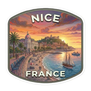 Nice Travel glossy Sticker, French Riviera Vinyl Decal,  Scrapbook Decor, Cote d'Azur Souvenir,