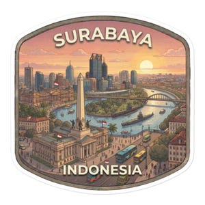 Surabaya Indonesia Travel Sticker City of Heroes Vinyl Glossy Decal Laptop Luggage Water Bottle