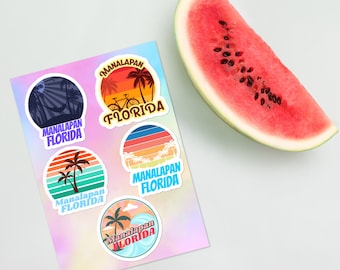 Paquete de calcomanías para surfistas de Manalapan, Florida, para vacaciones en la playa, mar tropical, botellas de agua y portátiles.