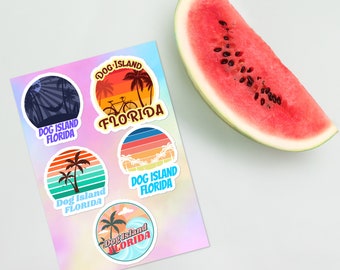 Dog Island FLORIDA surfer tropical sea vacation beach sticker pack
