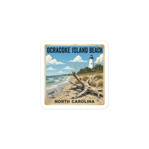 Ocracoke Island North Carolina Beach Glossy Sticker Outer Banks Coastal Decal Art