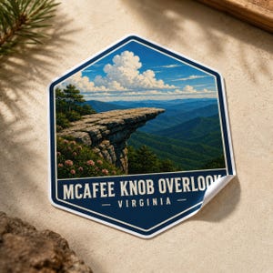Pegatina de viaje brillante McAfee Knob Overlook Virginia, calcomanía del Sendero de los Apalaches, para portátil, botella de agua o equipaje.
