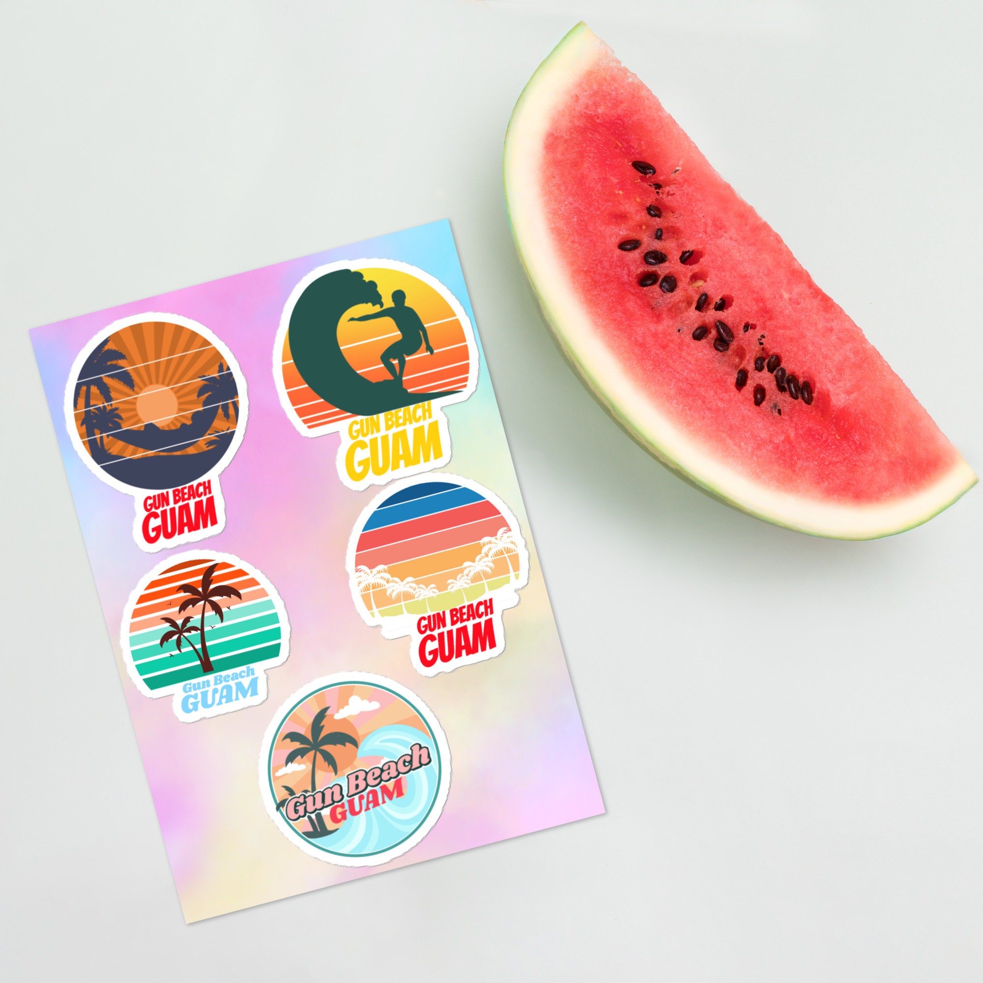 Gun Beach GUAM surfer tropical sea vacation beach sticker pack