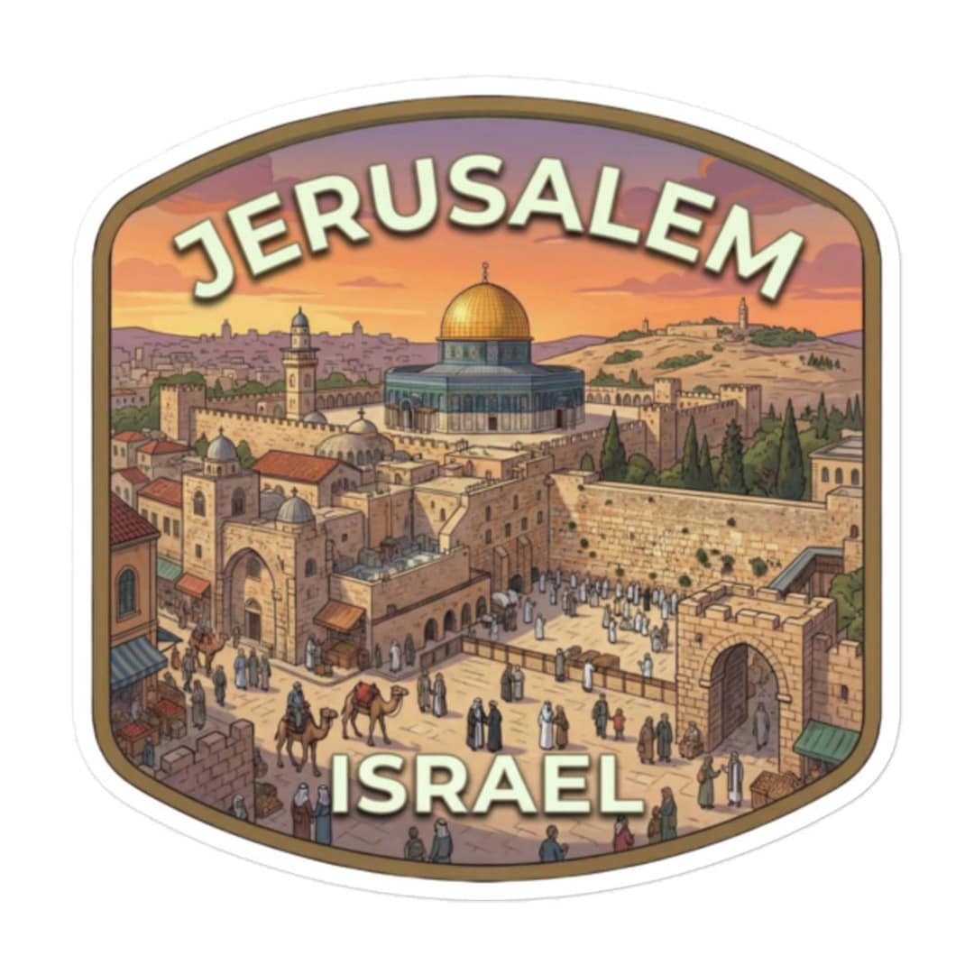 Jerusalem Skyline Sticker, Vintage Israel Travel Decal, Holy Land ...