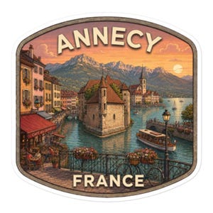 Annecy Frankreich Reiseaufkleber Venedig der Alpen Vinyl Glänzender Aufkleber Laptop Gepäckkunst