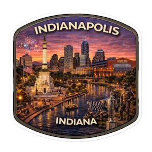 Indianapolis stadsbildsklistermärke, retro Indiana resedekal, laptop vattenflaskkonst