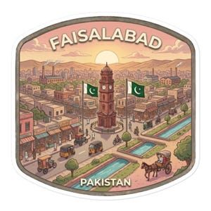 Faisalabad Pakistan Travel Sticker Clock Tower Vinyl Glossy Decal Laptop Luggage Water Bottle Art
