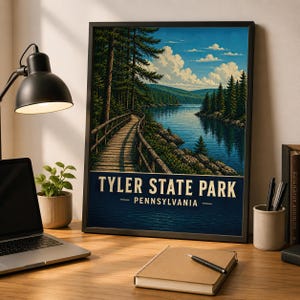 Tyler State Park Poster, Piney Woods Print, Lake Wall Decor, Vintage East Texas Travel