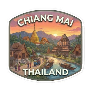 Chiang Mai Travel Sticker, Thailand City  glossy Vinyl Decal, Doi Suthep Scrapbook Decor,