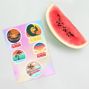 New Smyrna Beach FLORIDA surfer tropical sea vacation beach sticker pack