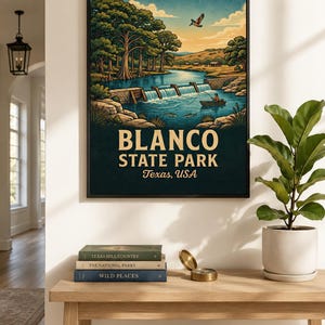 Blanco Poster, Texas Hill Country Wall Art, CCC Historic Park , Vintage USA Travel Print