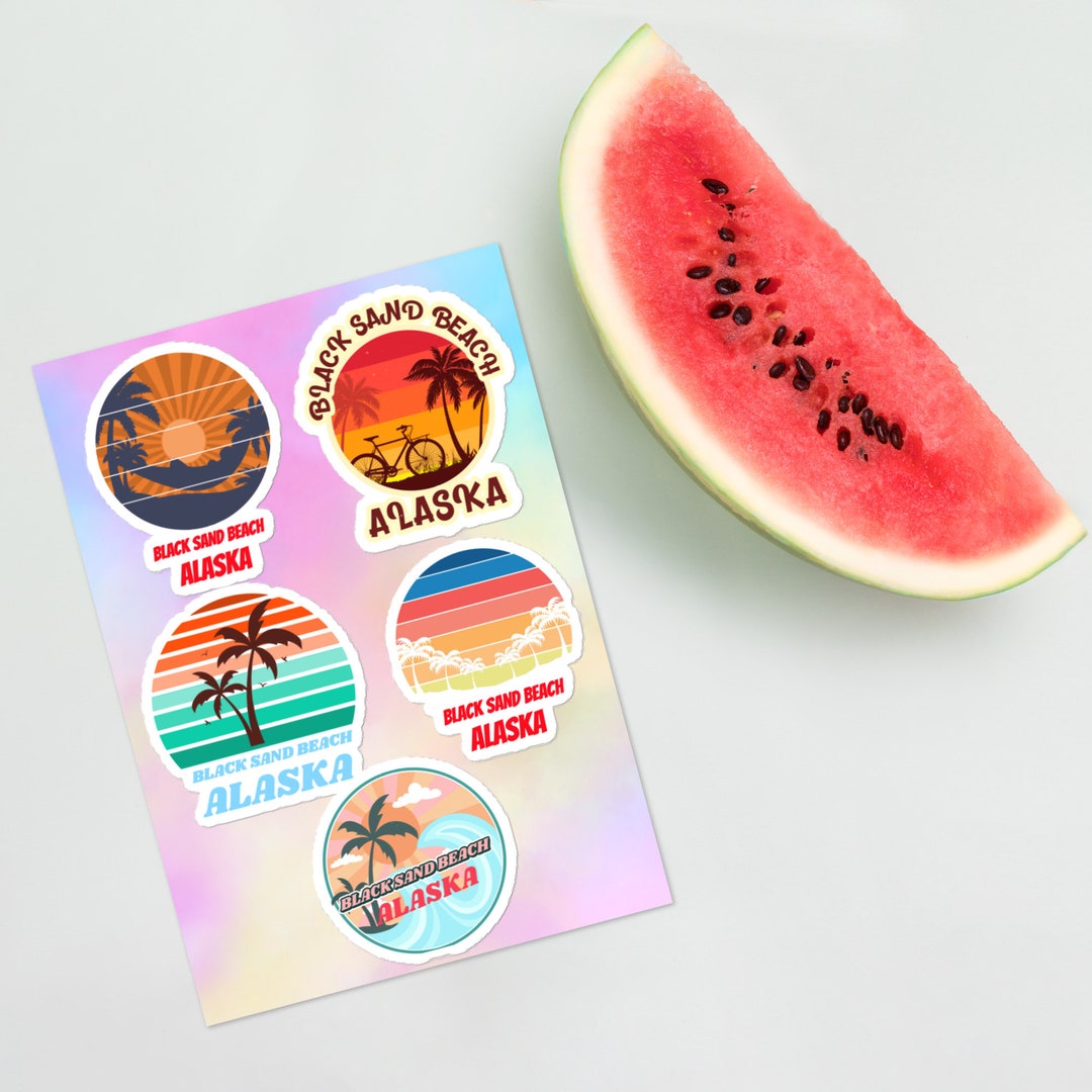 BLACK SAND BEACH Alaska Surfer Tropical Sea Vacation Beach Sticker Pack ...