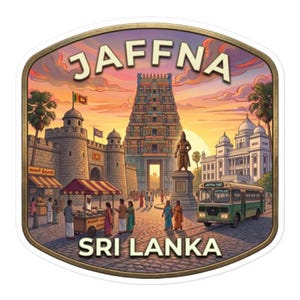 Pegatina de viaje de Jaffna, Sri Lanka, Nallur Kovil, calcomanía brillante para portátil, botella de agua, equipaje.