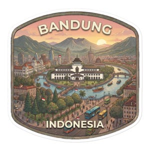 Naklejka podróżna Bandung Indonezja Błyszcząca naklejka winylowa na laptopa, bagaż, butelkę na wodę, pamiątkę