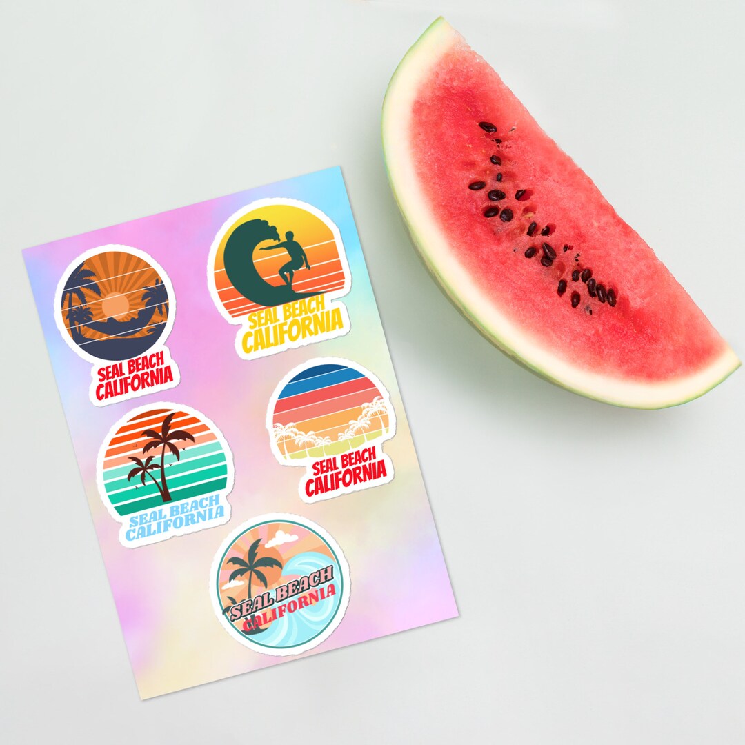 Seal Beach California Sticker Pack, Tropical Surf Stickers, Summer ...
