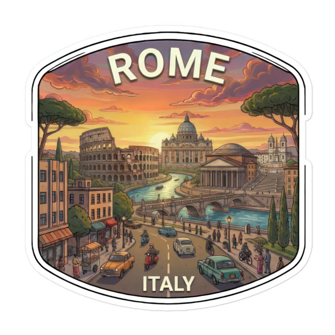 Rome Travel Sticker, Vintage Italy Skyline, Colosseum Vinyl Decal - Etsy