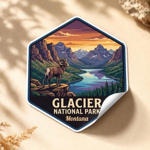 Glacier National Park Montana Glanzende reissticker Zonweg sticker Laptop bagage kunst