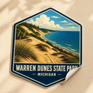 Warren Dunes State Park Michigan Glossy Travel Sticker Lake  Decal Laptop Luggage Art