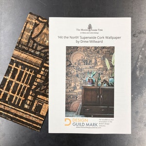 Wallpaper sample - Real Cork Architectural Feature Wallpaper Mural created with Drew Millward featuring skulls cats industrial buildings