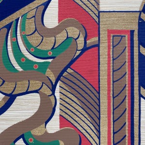Carta da parati - carta da parati serigrafata di lusso Art Déco africana del Ghana con antilopi in blu, verde, rosso, marrone e oro