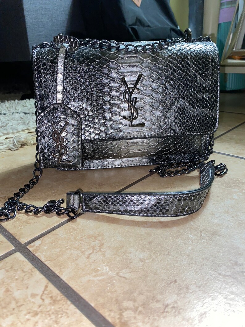 Gray ombr\u00e9 crocodile handbag