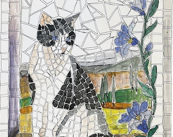 MOSAIC KIT + tutorial, complete set of ceramic tools and tiles, handmade in Italy, mosaic art, professional kit, handicraft kit.