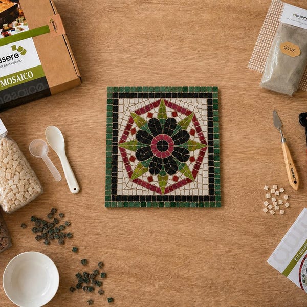 Handmade Modern Mosaic DIY Kit for Adults | GREEN FLOWER | Marble | Made in Italy | Tools & Video Tutorial