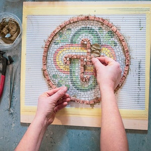 MOSAIC KIT tutorial, complete set of tools and marble tiles, handmade in Italy, art mosaic, professional kit, artisan kit. image 5