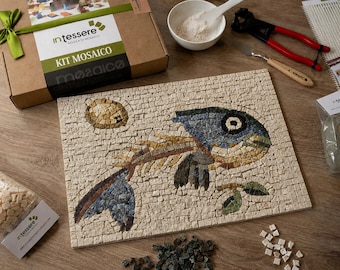 Handmade Roman Mosaic DIY Kit for Adults | ASAROTON FISH Art Replica | Marble | Made in Italy | Tools & Video Tutorials