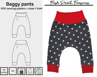 Baggy Pants Sewing Pattern / 1-24 months / 6 sizes /  Harem pants PDF Sewing Pattern /  Baby, Kid, Toddler, Infant, Child
