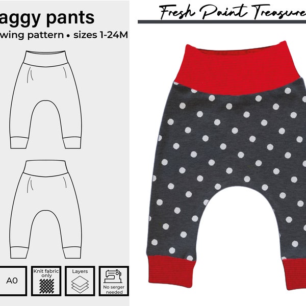 Baggy Pants Sewing Pattern / 1-24 months / 6 sizes /  Harem pants PDF Sewing Pattern /  Baby, Kid, Toddler, Infant, Child