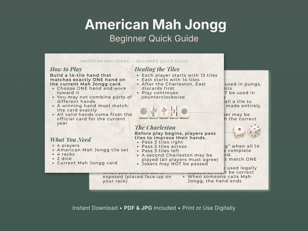 Mahjong Rules.pdf Mahjong Rules Card Printable | American Mah Jongg Beginner Guide | 4x6 ...