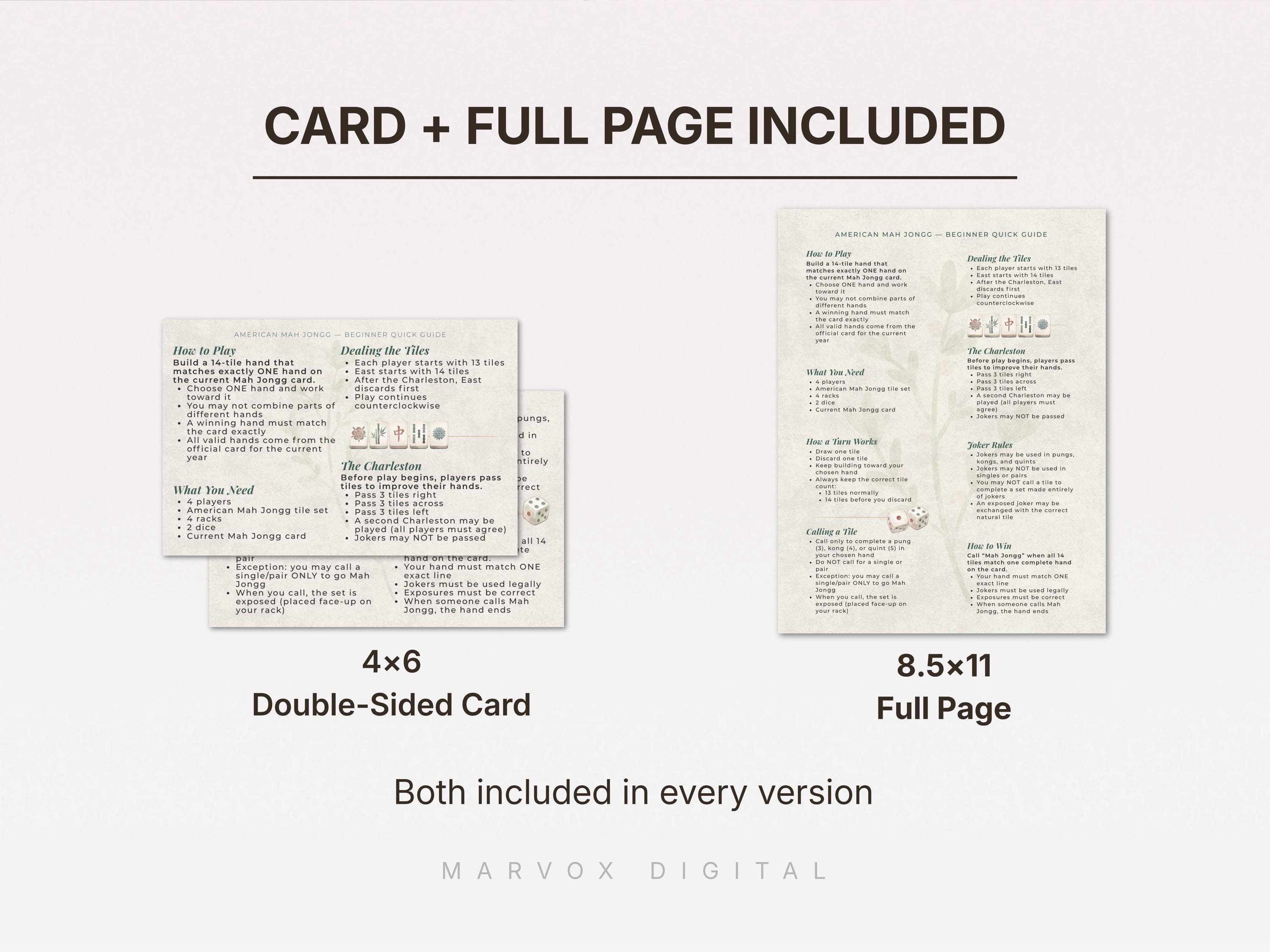 Mahjong Rules.pdf Mahjong Rules Card Printable | American Mah Jongg Beginner Guide | 4x6 ...