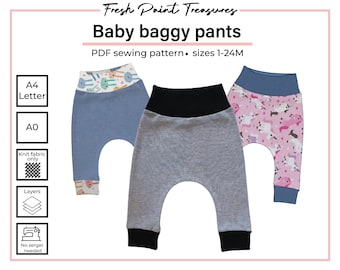 Baby Harem Pants PDF / easy sewing Patterns / 6 sizes - 1 to 24 months /  Baggy pants / Instant download