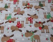 Christmas Flannel Fabric - Christmas Moose Grey - REMNANT - 100% Cotton Flannel