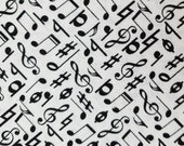 Black and White Music Notes - 100% Cotton Fabric - Select Your Size or By The Yard