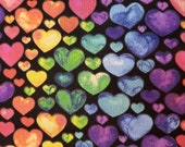 Rainbow Hearts on Black - 100% Cotton Fabric - Select Your Size or By The Yard