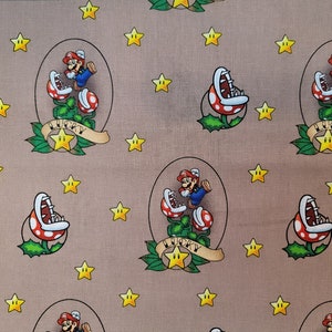 Cotton Fabric - Nintendo Lucky Mario Quilt Cotton - Select Your Size or By The Yard - 100% Cotton Fabric