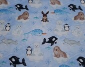 Flannel Fabric - Arctic Friends - 20" REMNANT - 100% Cotton Flannel