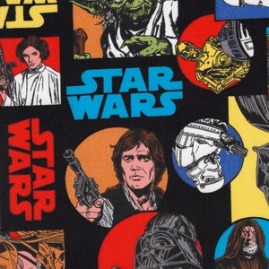 Cotton Fabric - Star Wars Characters on Black Quilting Cotton - Select Your Size or By The Yard - 100% Cotton Fabric