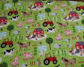 Flannel Fabric - Farm Animals Green - Remnants (Multiple Sizes) - 100% Cotton Flannel