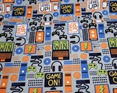 Flannel Fabric - Game On Gray with Orange  - 21" REMNANT - 100% Cotton Flannel