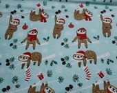Christmas Flannel Fabric - Holiday Sloth - REMNANT - 100% Cotton Flannel