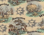 Cotton Fabric - Old Farmer's Almanac, Seasons Etchings Quilting Fabric - Select Your Size or By The Yard - 100% Cotton Fabric