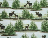 Flannel Fabric - Watercolor Wilderness Scene - REMNANT - 100% Cotton Flannel