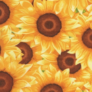 Cotton Fabric - Sunny Sunflowers Packed Yellow Floral Quilting Fabric - Select Your Size or By The Yard - 100% Cotton Fabric