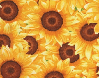 Cotton Fabric - Sunny Sunflowers Packed Yellow Floral Quilting Fabric - Select Your Size or By The Yard - 100% Cotton Fabric